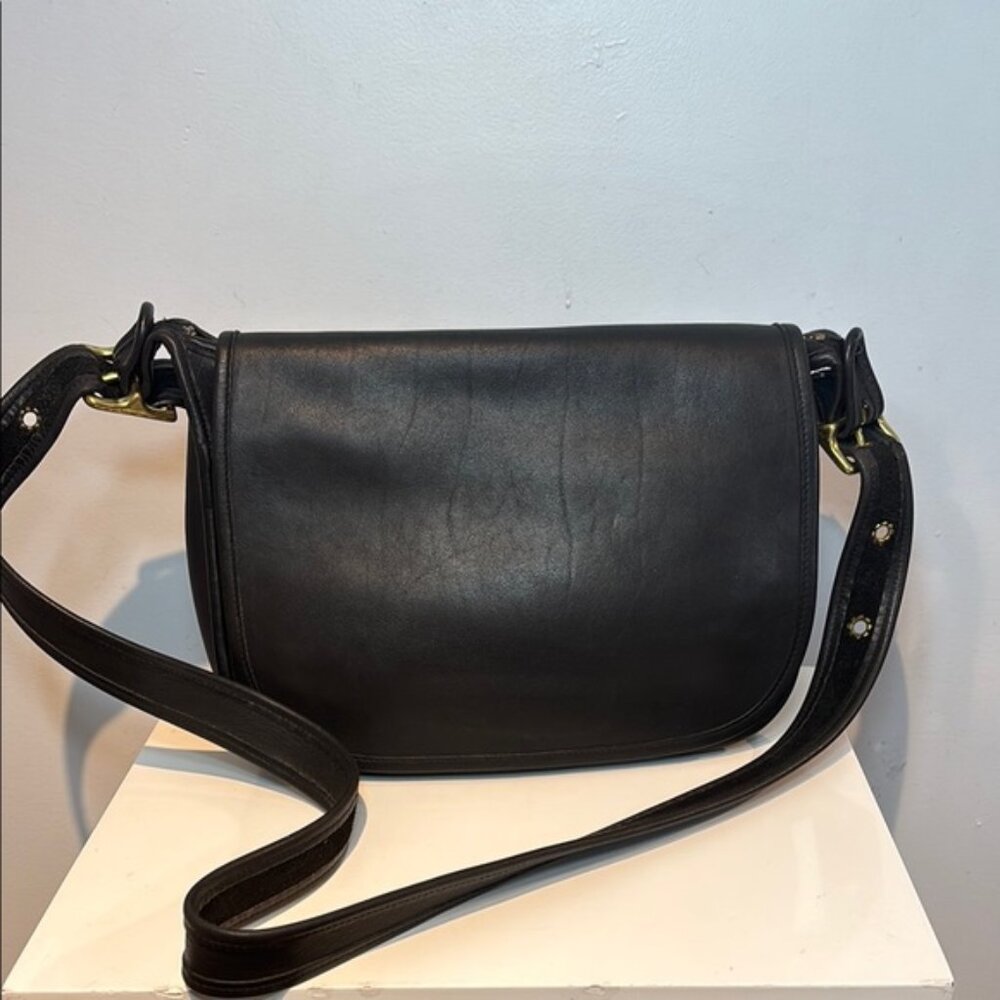 Vintage Coach Patricias  Legacy Black Leather Front Flap Shoulder Bag Brass